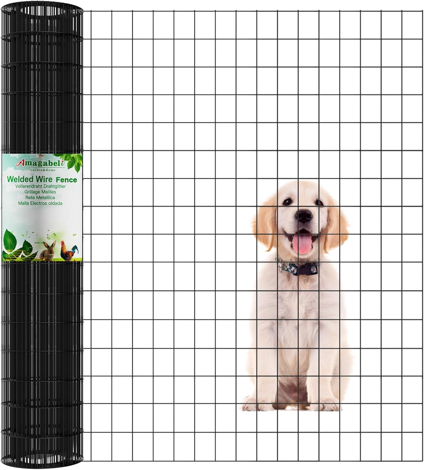 AMAGABELI GARDEN & HOME Black PVC Coated Welded Wire Fence 2inchx3inch 48inchx25ft 16Gauge Garden Border Fencing Roll Vinyl Coating Metal Wire Mesh Garden Bed Plant Supports Poultry Netting Cage