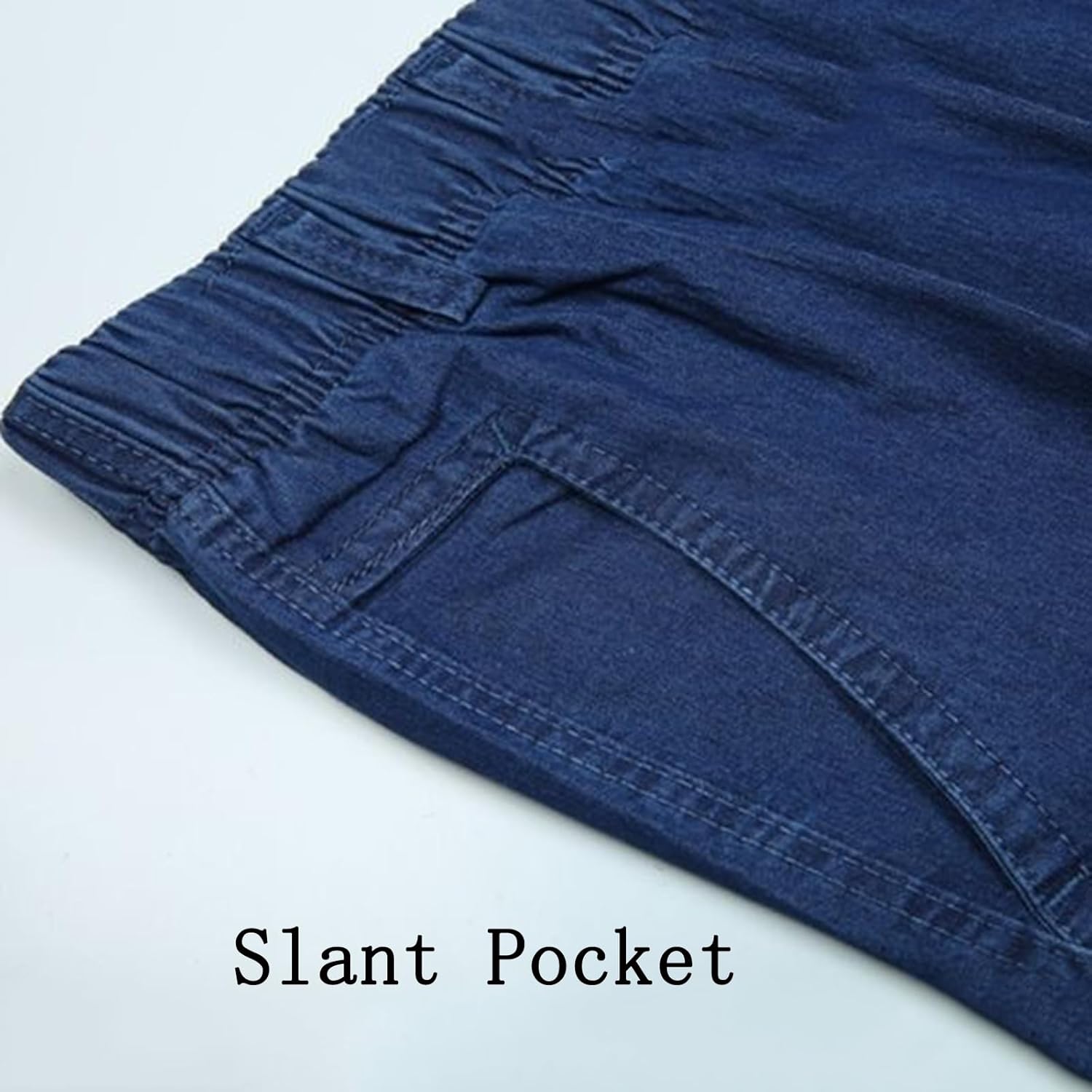 Viatabuna Mens Elastic Waist Jeans for Seniors Stretchy Relaxed Fit Pajama Jeans Pull On Dad Denim Pants with Pockets - Image 4