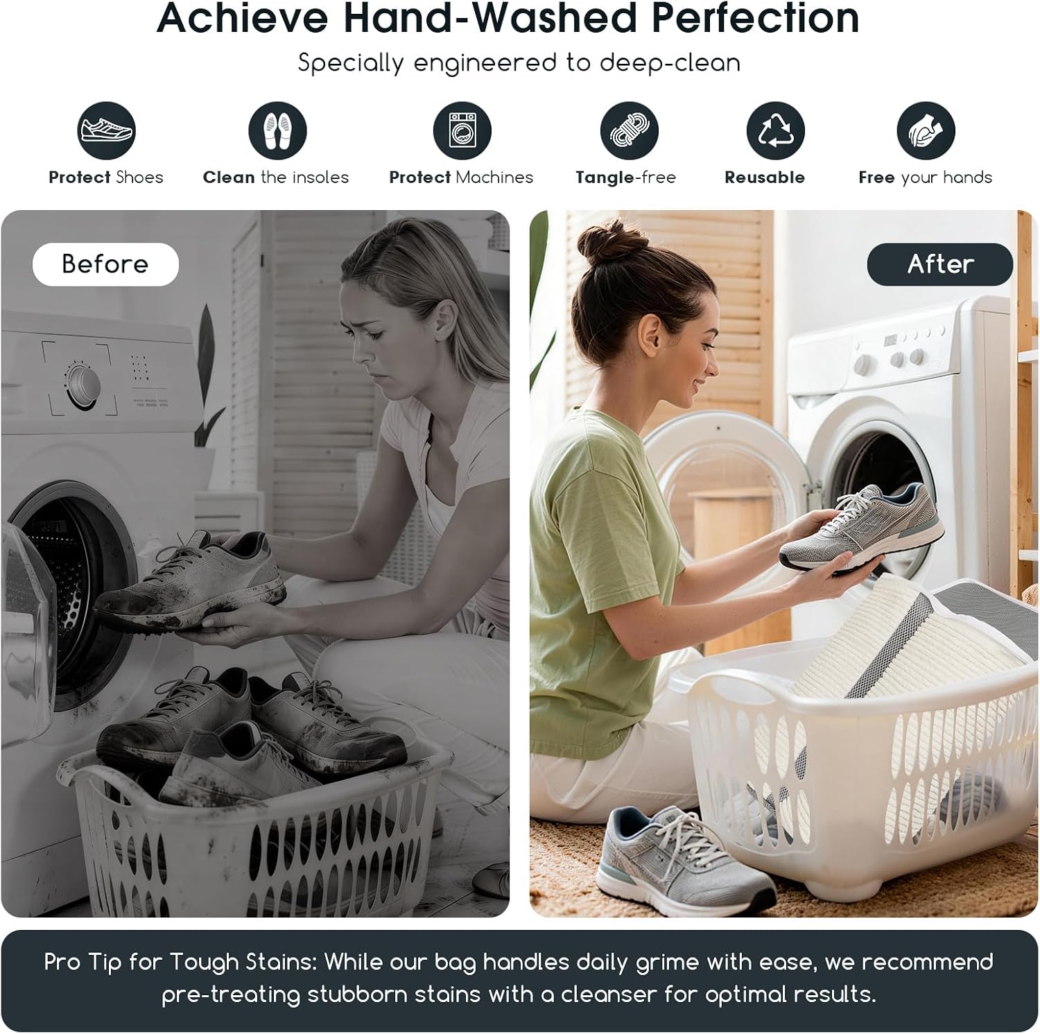 Dual Compartment Shoe Washing Machine Bag for Sneakers, Beige/Gray, 2-Pack