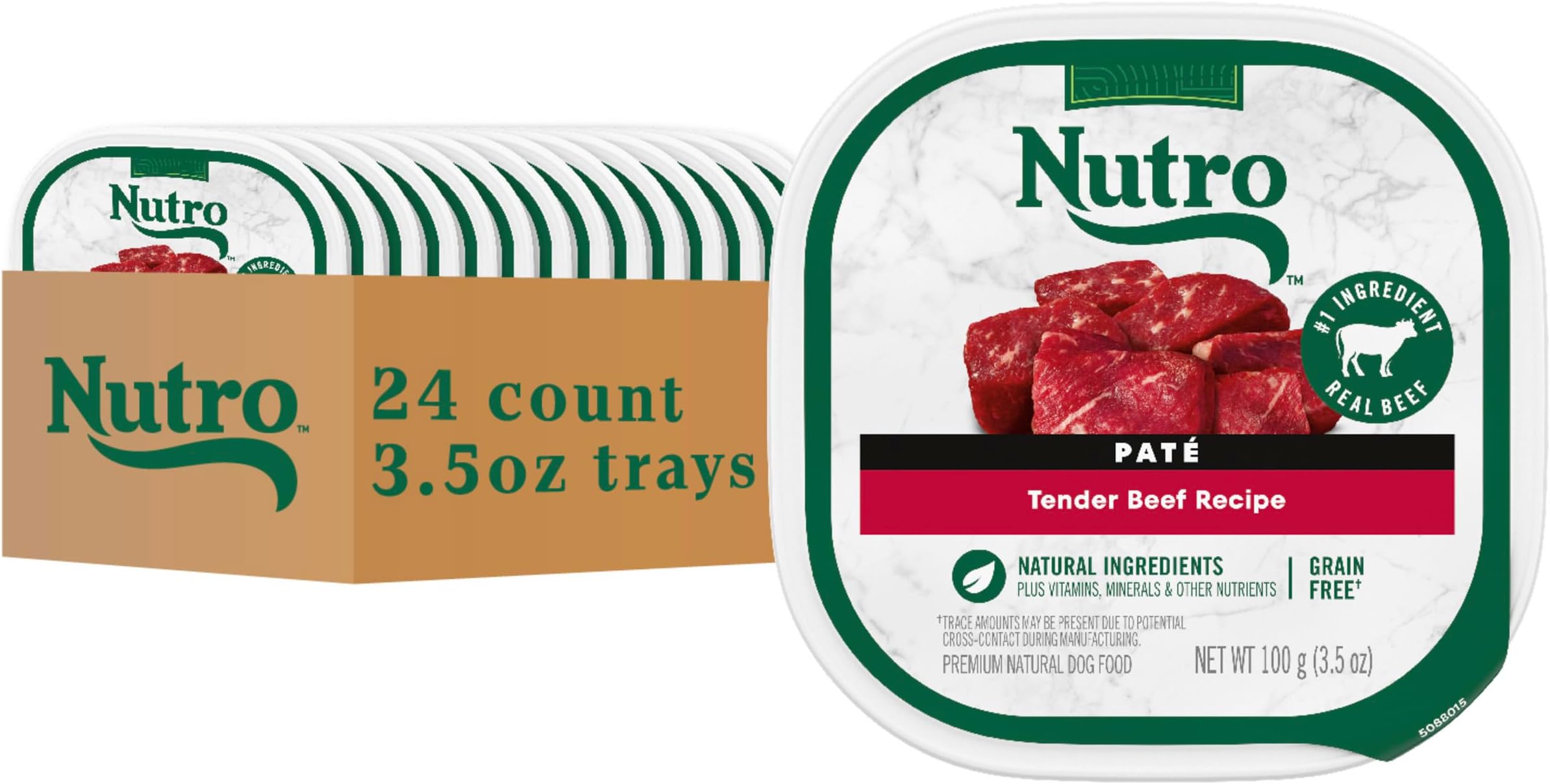 Nutro Adult Natural Grain Free Wet Dog Food Pate, Adult Dog Food Wet Recipe, Tender Beef Recipe, 3.5 oz. Trays (24 Count, Pack of 1)
