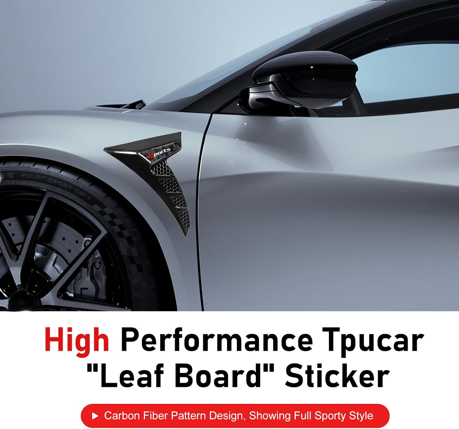 2 PCS Car Fender Side Vents Cover, Carbon Fiber Air Flow Intake Grille Decoration, Sport Style Bumper Fender Spoiler Sticker, Universal for Most Cars, SUVs, Trucks (Black)