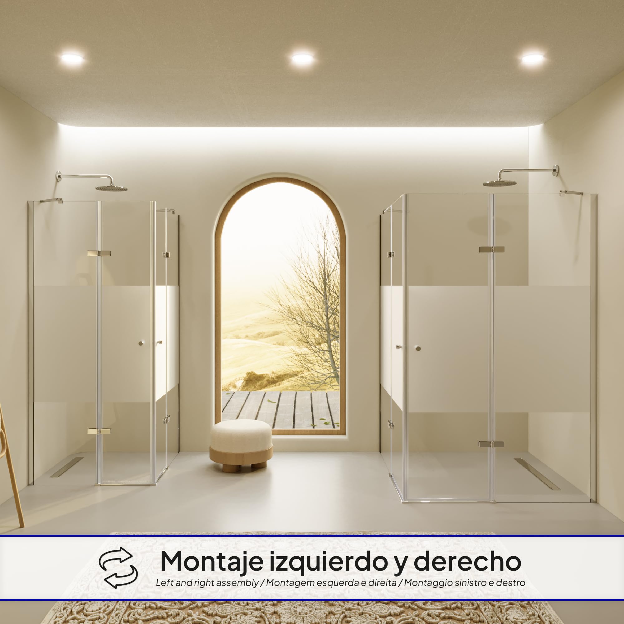 Mampara de Ducha Alice 75x95x180cm |NO REVERSIBLE| Puertas Abatibles, Ajuste 74,3-76,3x94,3-96,3cm|Perfiles cromados, Cristal Parcialmente Satinado 6mm