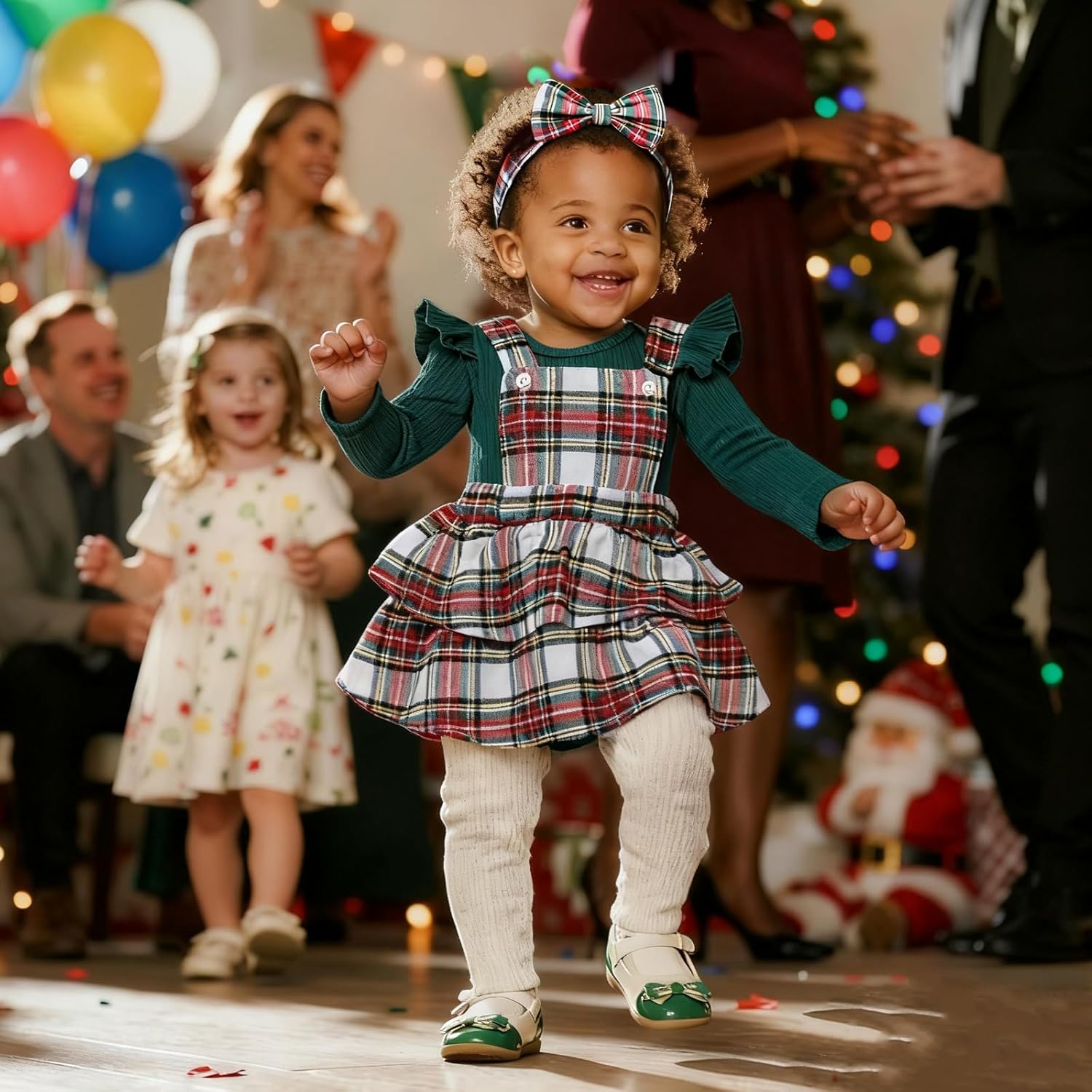 COSLAND Baby Girl Christmas Outfit Long Sleeve Romper Overall Skirt Dress 3Pcs Set, 0-24 Months - Image 7