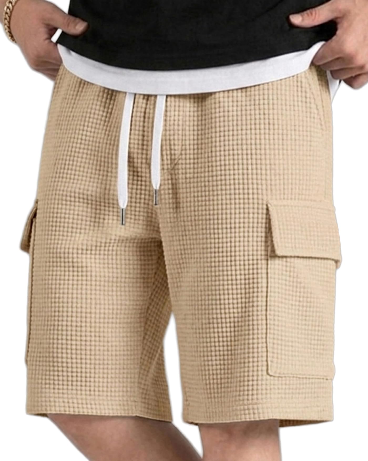 Men Solid Drawstring Waist Casual Knee Length Boxers ||Solid Men Beige Basic Boxers-picture-19