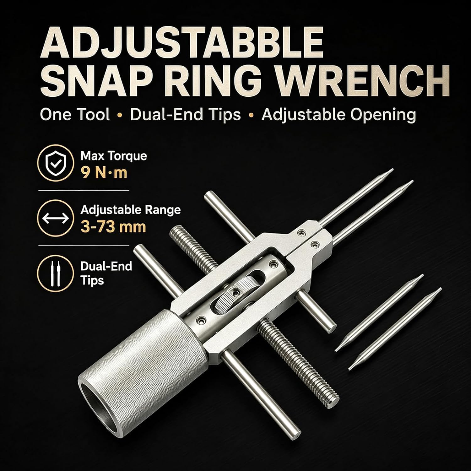 Clé Universelle pour Circlips Optiques, Outil À Double Extrémité, Clé Réglable De 3 À 73 Mm, Couple Maximal De 9 N·m, Cosse Détachable, pour Linstallation Et Le Retrait des Colliers Déquipements