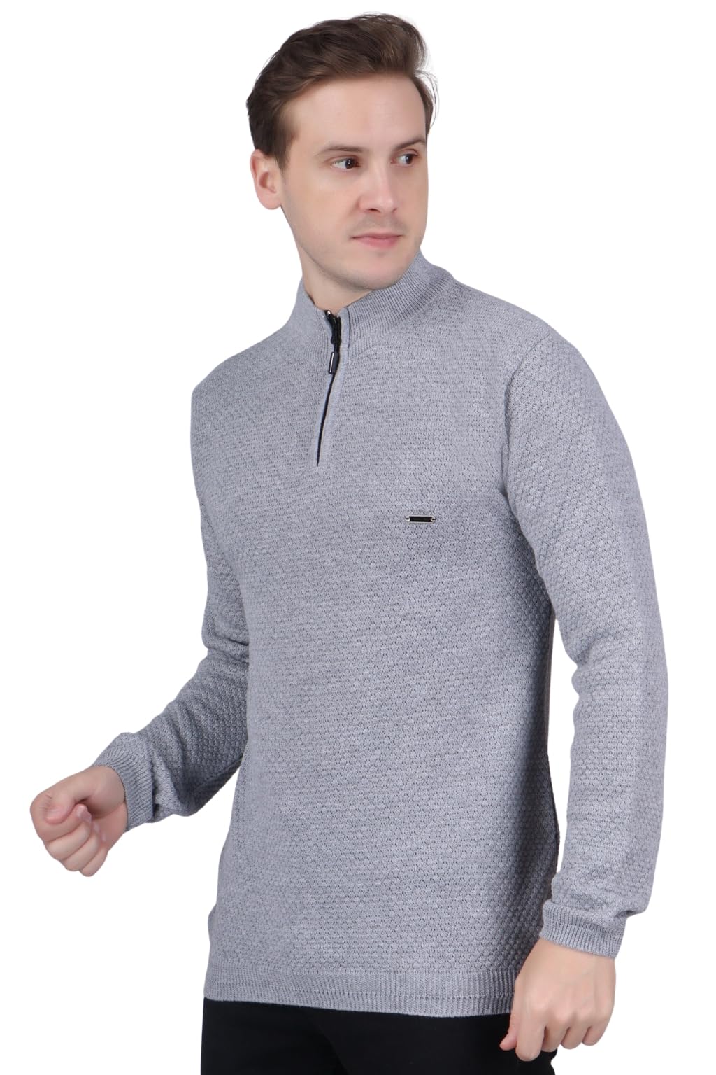 Buy FEVERFEW Men's Full Sleeve Self-Design High Neck Sweater with