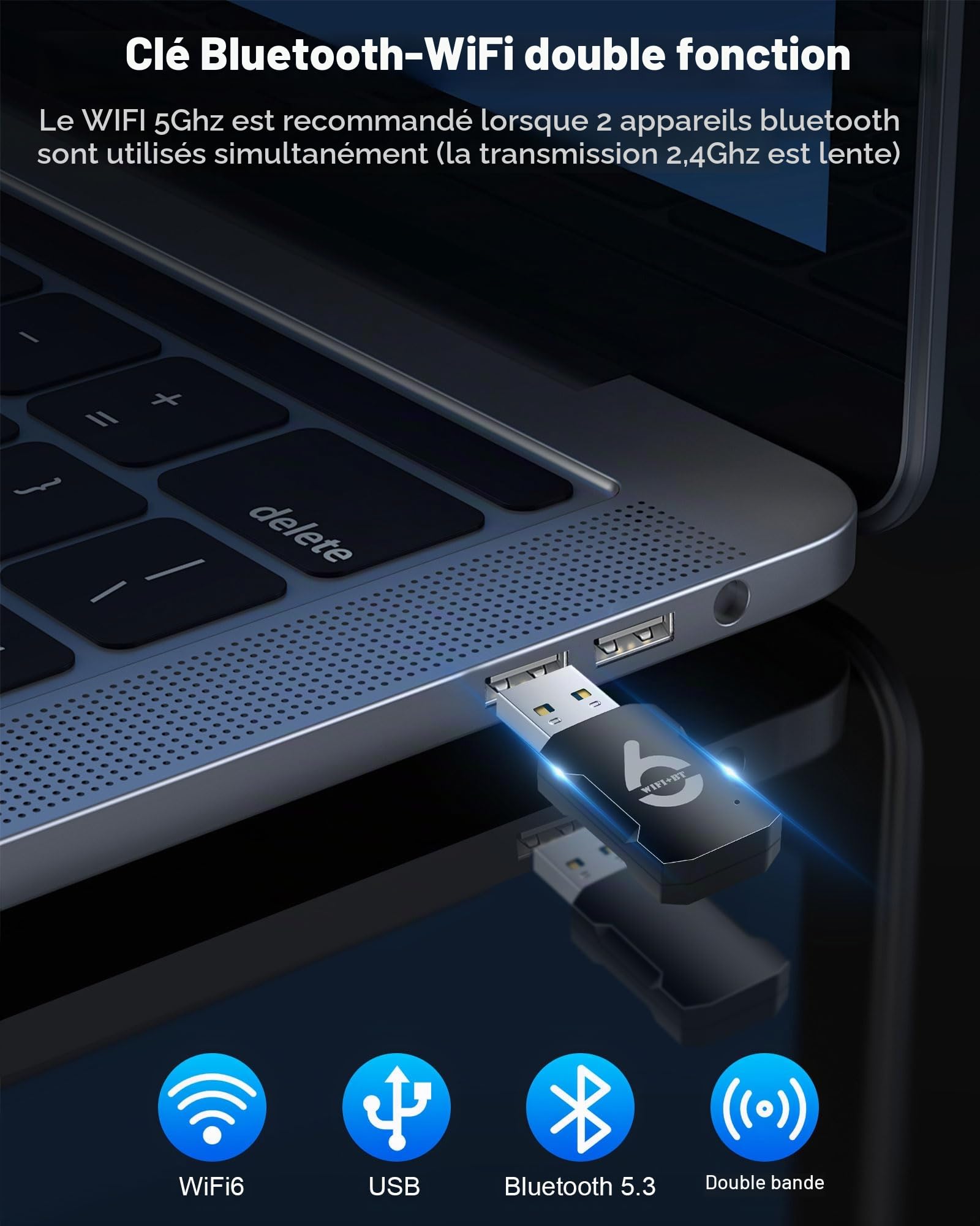 RUIZHI Bluetooth Clé WiFi AX900Mbs WiFi 6 Doublebande 5.8 GHz 2.4 GHz 5.3 Bluetooth USB 2.0 Dongle Mini Adapter Compatible Windows 11/10