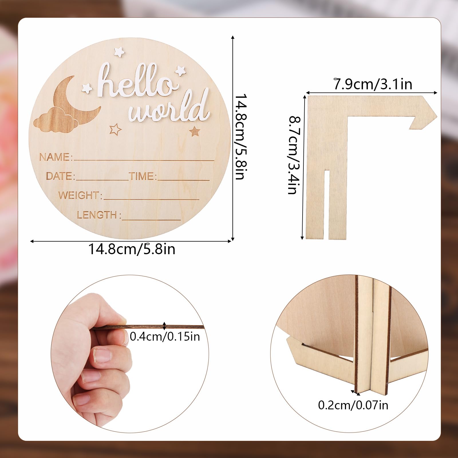 lasuroa Targa Annuncio Nascita Baby, 15cm in Legno Hello World Targhetta di Benvenuto per Neonati Annuncio Nascita con Targa Nome per Ospedale Camera Bambini (Blu Fluorescente