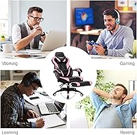 Vista 7 de POWERSTONE Silla para videojuegos, silla de videojuegos con reposapiés y soporte lumbar, estilo carreras, silla de computadora de piel sintética