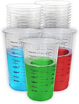 25 8oz Disposable Graduated Clear Plastic Cups for Mixing Paint, Stain, Epoxy, Resin, Colorants and Ingrediant Premeasuring for Baking as well as Measuring Portions during Food Preparation
