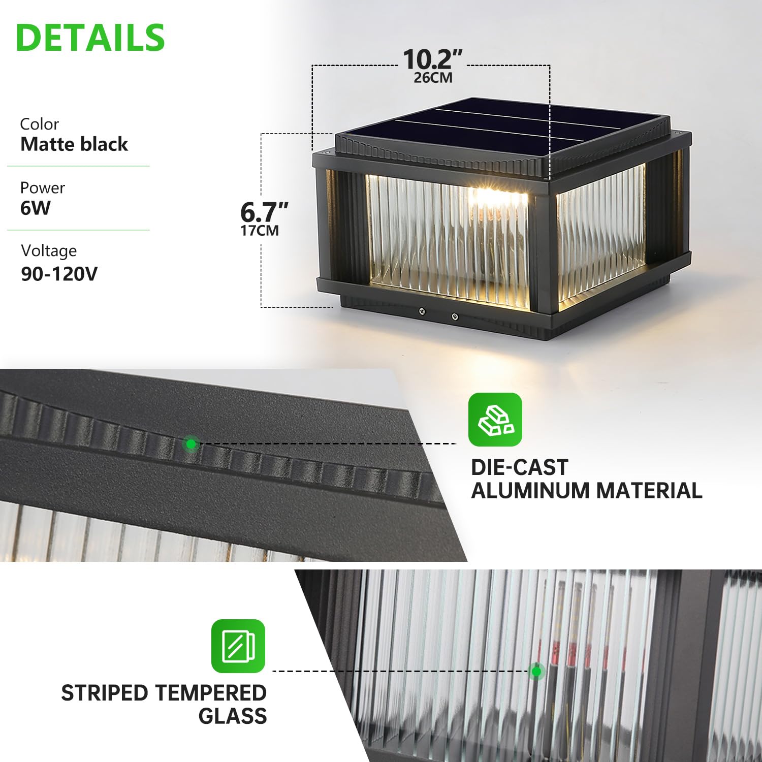 Columna Solar para Exteriores, Iluminación Led Impermeable De Aluminio para Pilares, Faroles De Columna para Exteriores, Luces Modernas para Postes De Puertas, Paredes, Terrazas Y Cercas.