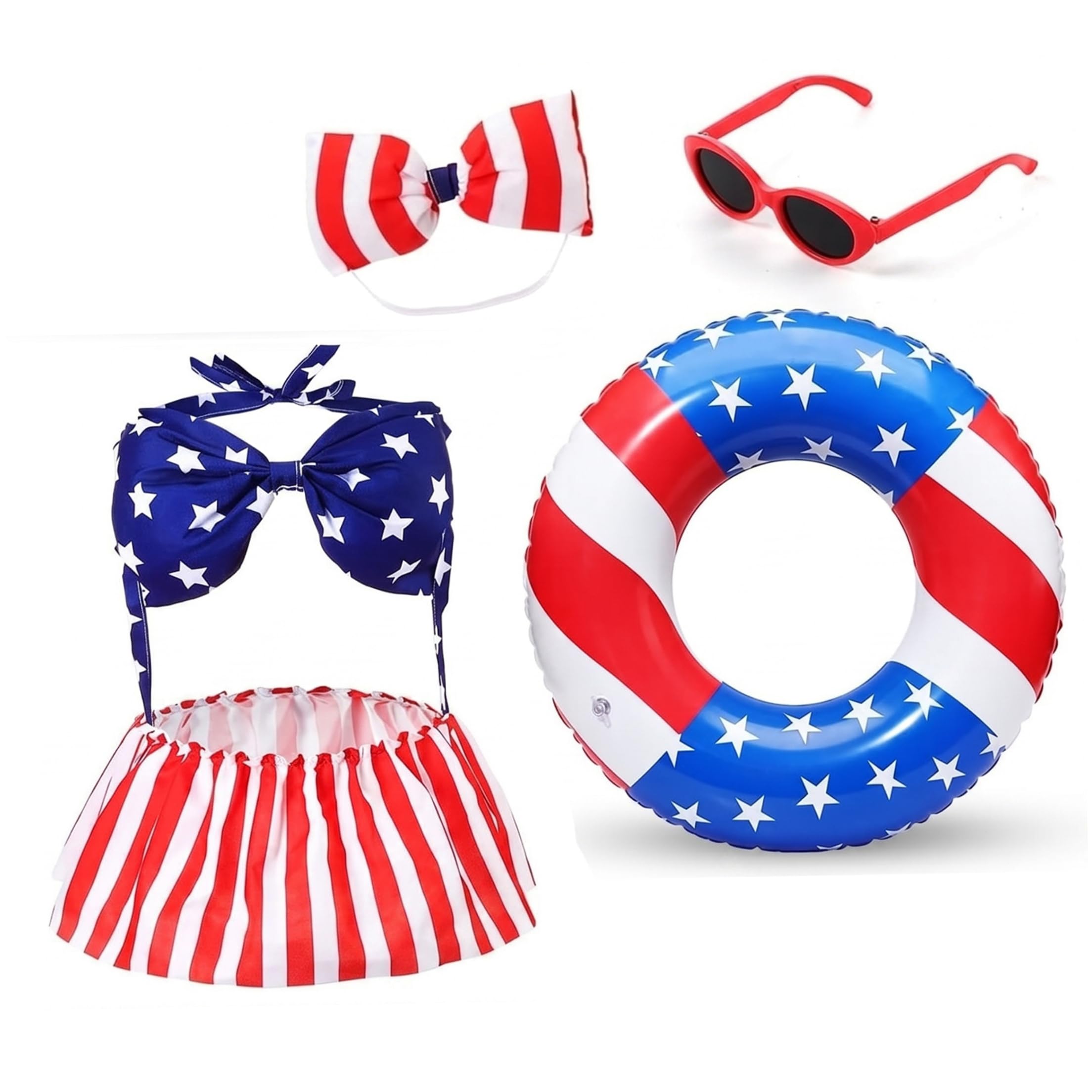 Ginwrek Porch Geese 4th of July Outfits Porch Geese Outfits, 4th Of July Outfit Set Patriotic Swim Ring, Summer Costume & Accessories For 23 Inch Lawn