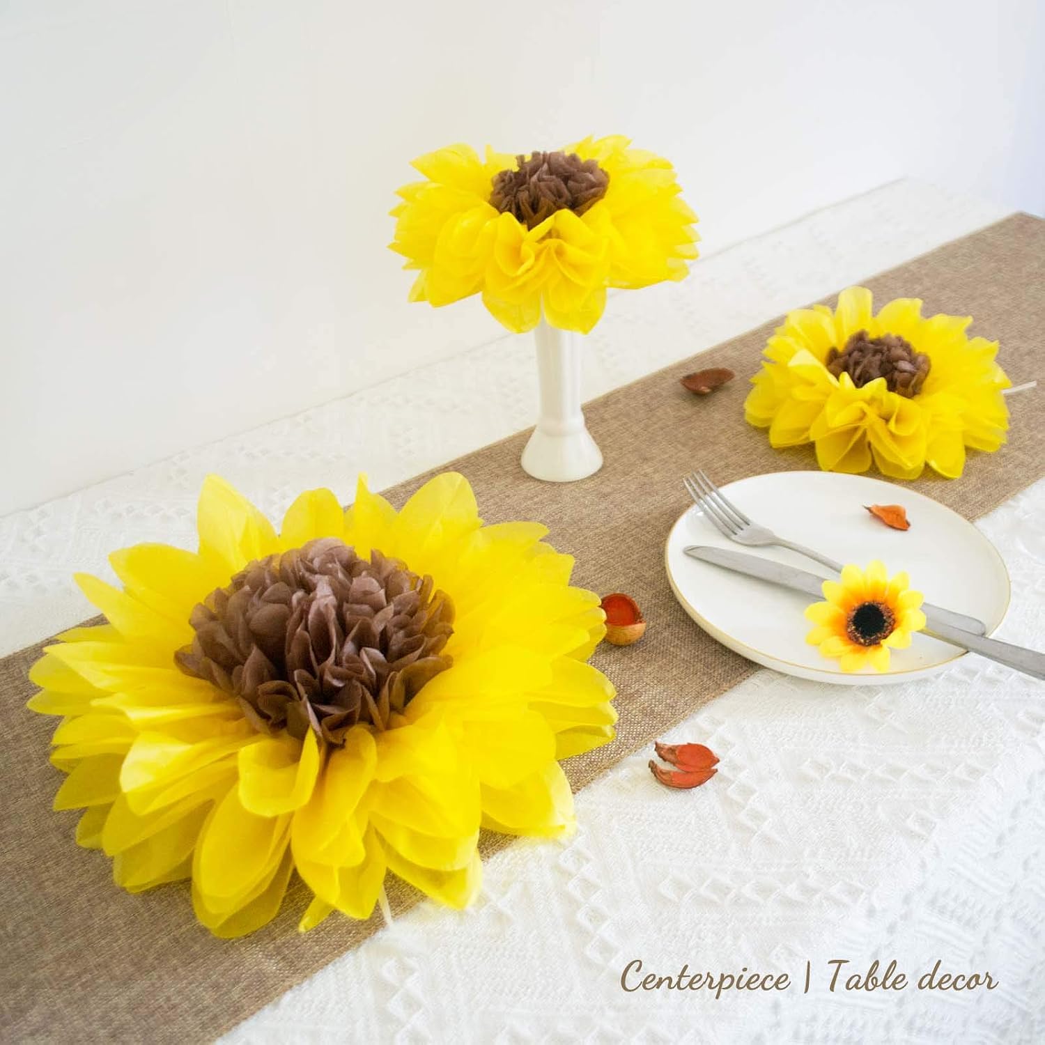 ANSOMO Sunflower Tissue Paper Pom Poms Yellow Flowers 12" 8" Pack of 10 | Wall Hanging, Party Decorations, Birthday Bridal Baby Shower Wedding, Classroom Décor