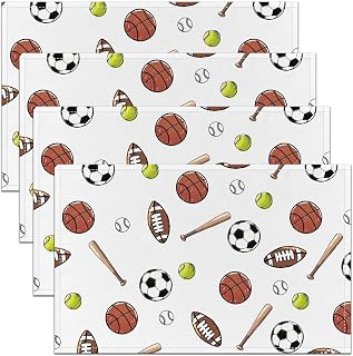 jejeloiu Ball Games Placemats Set of 4 Basketball Soccer Baseball Football Table Mats for Party Kitchen Dining Decoration Holiday Seasonal Gaming Sports Place Mat for Dinner Table Outdoor 18"x12"