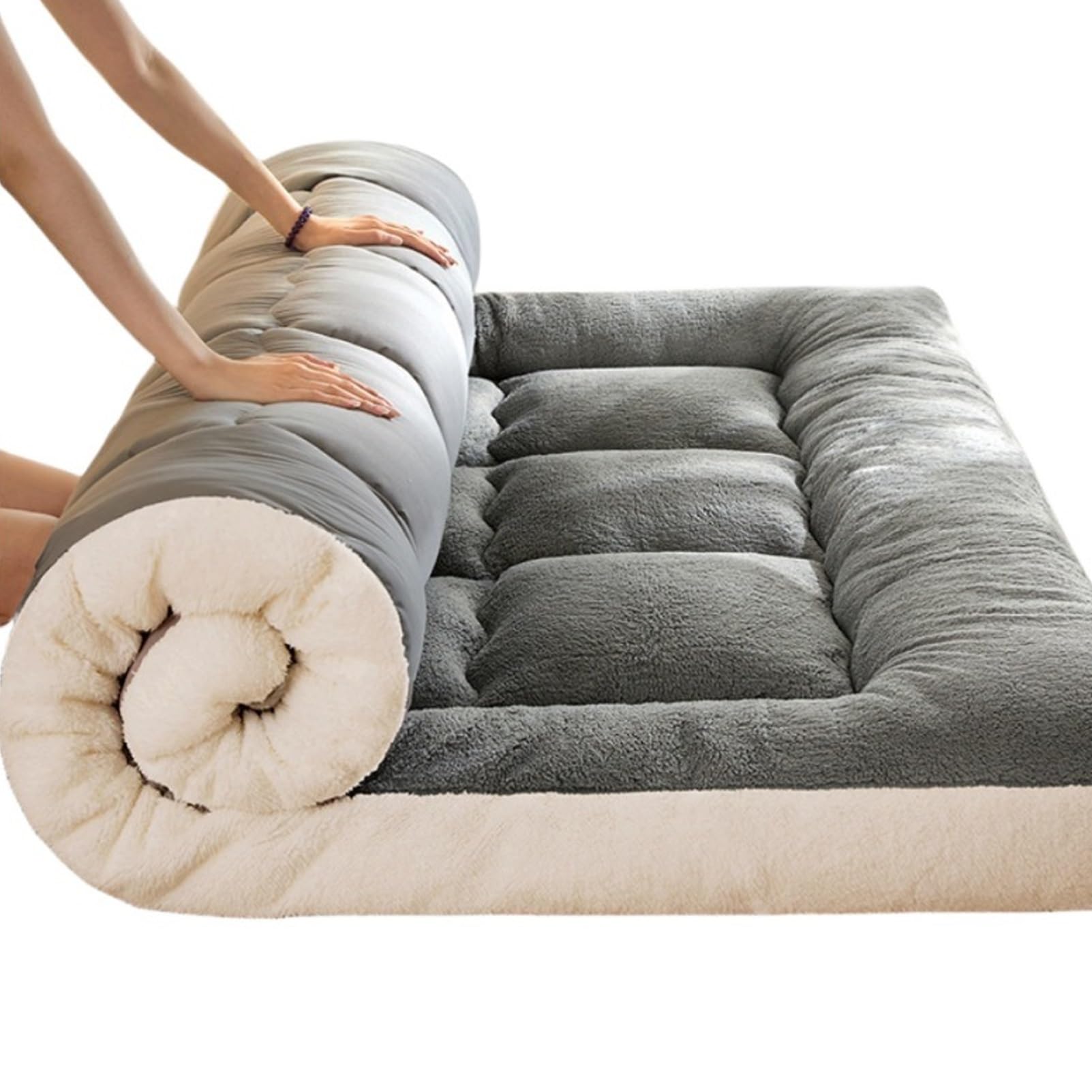 Meiiron Japanese Futon Floor Mattress, Thicken Tatami Mat Sleeping Pad Portable Roll Up Tatami Mattress for Student Dormitory, Home Bed, Guests Sleeping Pad(Gray,120x200cm)