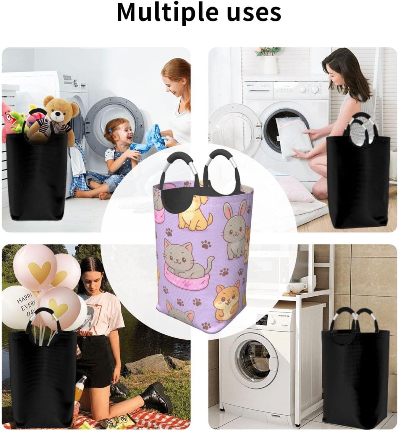 50l Laundry Basket Kawaii Cat Dog Pattern Waterproof Laundry Hamper Foldable Clothes Laundry Bag With Handles