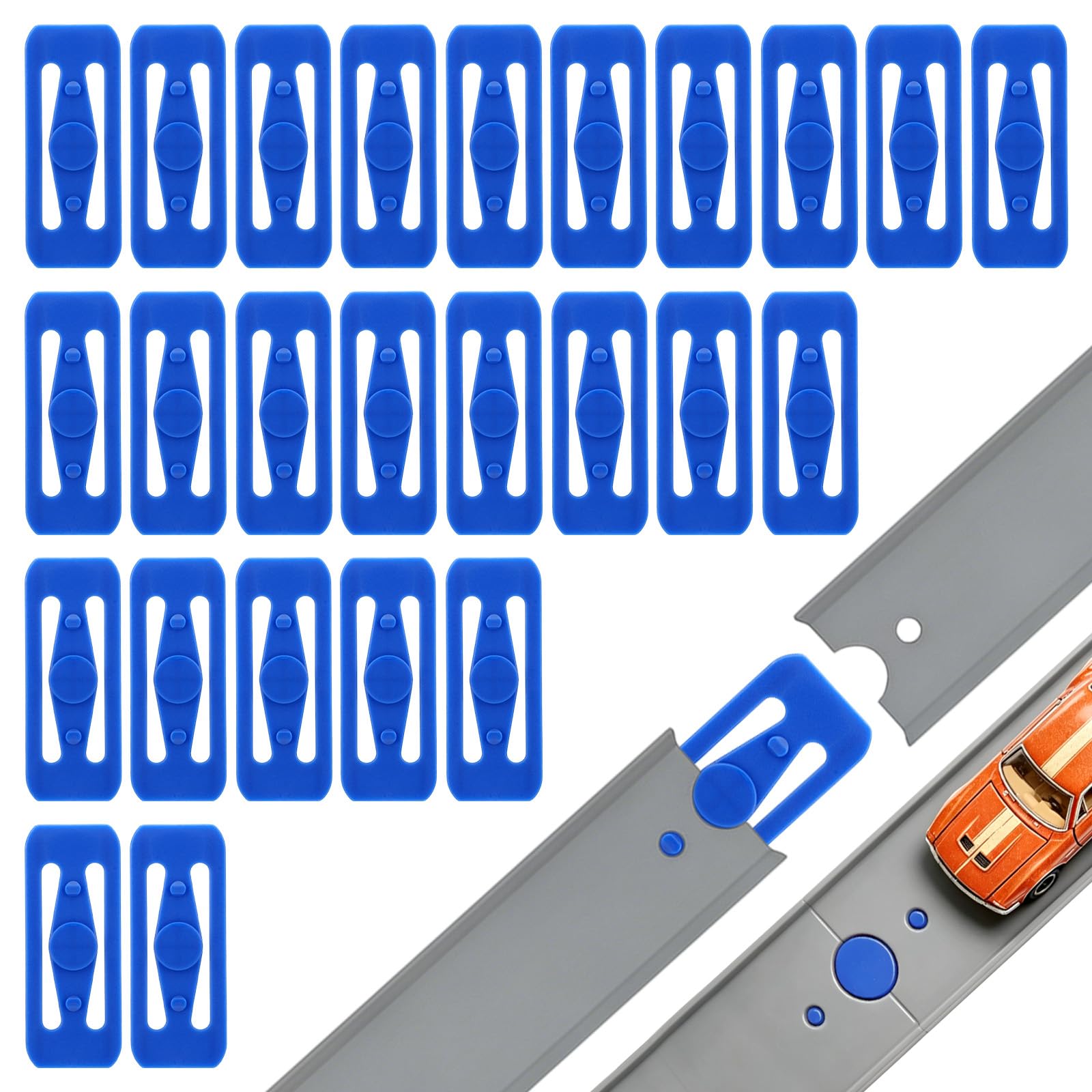 25pcs Track Connectors Sets Compatible with BHT77, ABS Race Track Replacement Parts for 1:64 Scale Toy Cars (Blue)