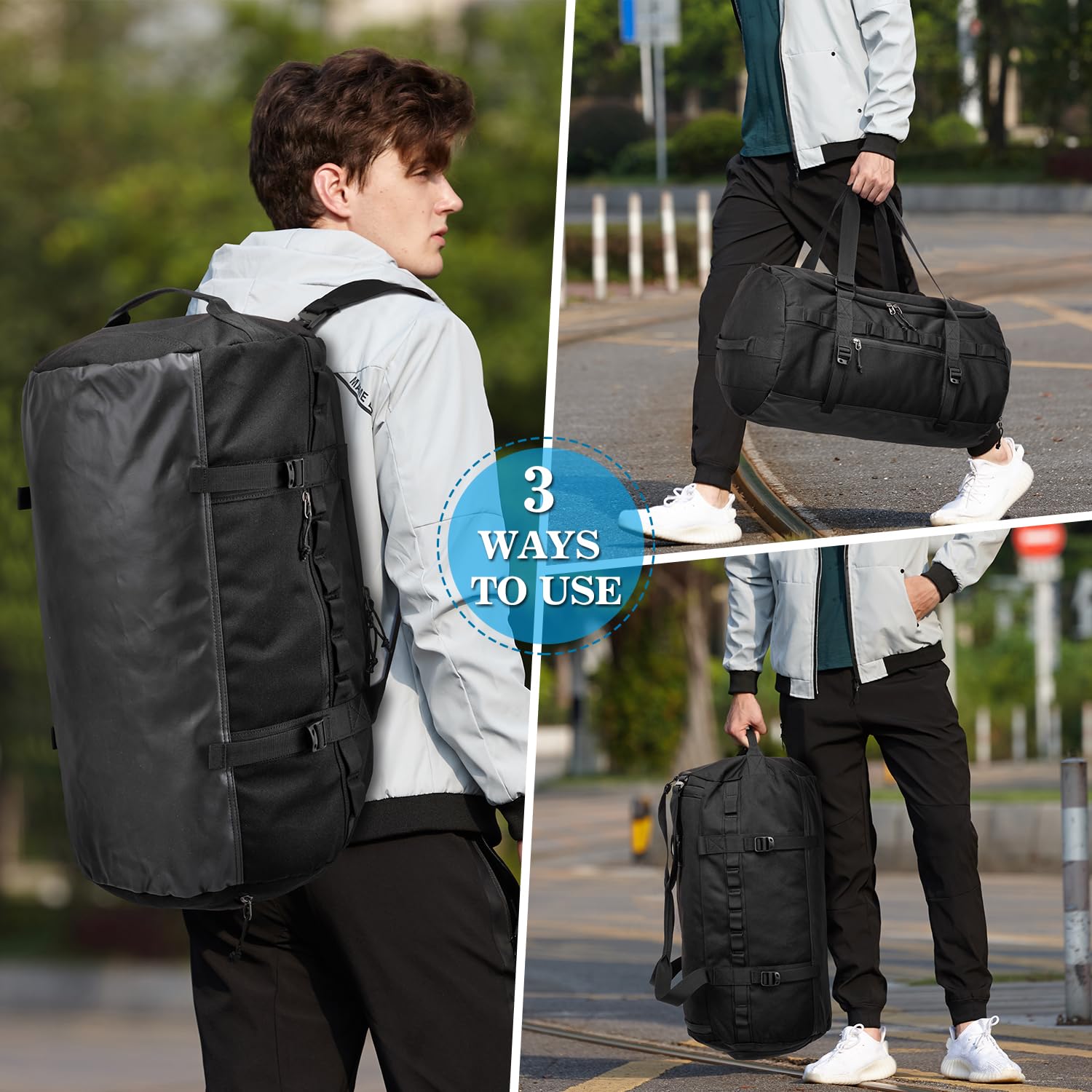 Lyweem Sports Gym Bag Mens, Large 60L Tactical Travel Duffle Bag with Shoes Compartment Women, Overnight Duffel Bag Backpack - Image 2