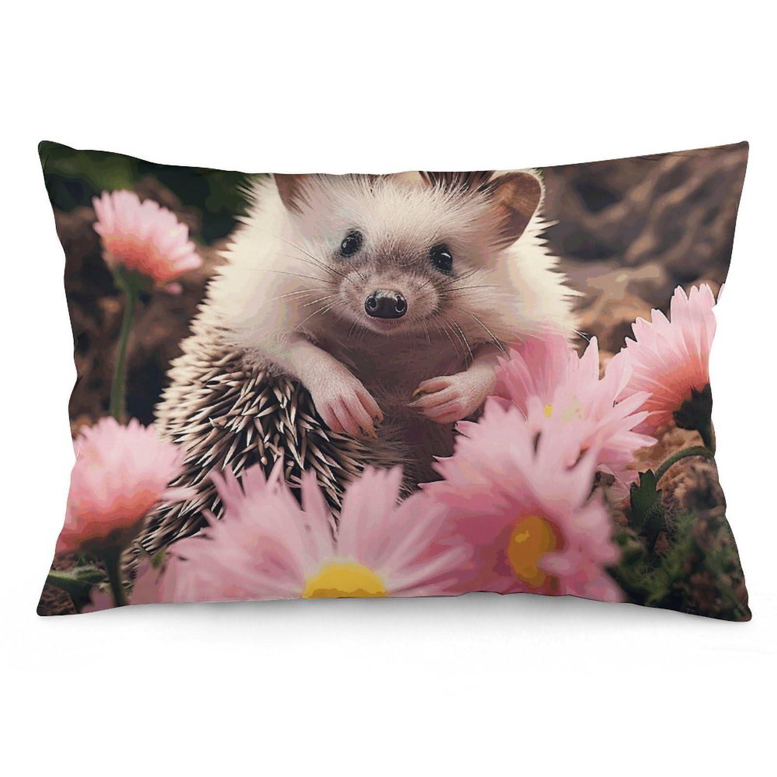 2 Pack Pillow Cases for Hair and Skin, Soft Breathable Pillow Case Covers with Hidden Zipper, Cute Hedgehog in Flowers Pillowcase 12 "x20 Pillow Covers for Sleeping Gift