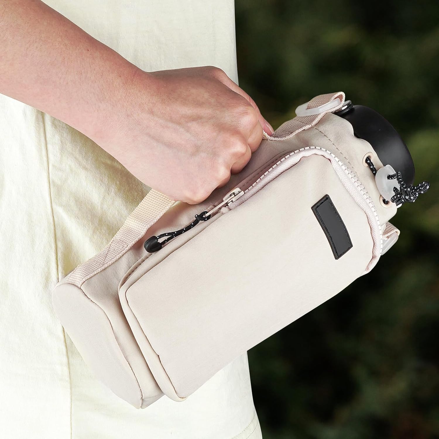 Linkidea Water Bottle Carrier with Strap Compatible with YETI Rambler Bottle 18oz/26oz, Owala FreeSip 24oz/32oz, Waterbottle Sling Bag Holder, Shoulder Strap with Phone Pocket (Beige) - Image 6