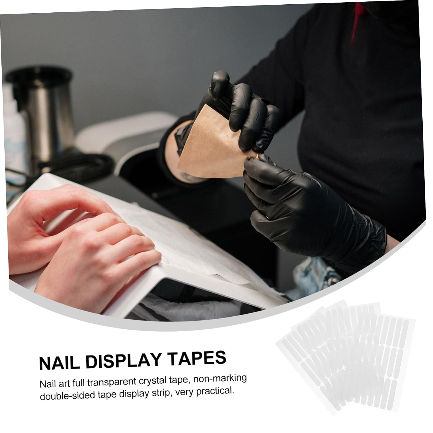 4sheets Double-Sided Nail Display Tape Strips Clear Crystal Adhesive for Manicure Showcasing No-Cut High Viscosity for Nail Art Lovers and Beginners
