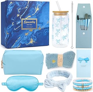 UGBO Idee Coffret Cadeau Femme Cadeaux pour Filles Adolescentes 9 10 11 12 13 14 ans Cadeau Anniversaire Personnalisé Noel Original Utile Fete des Meres Tasse en Verre avec Couvercle et Paille Bleu