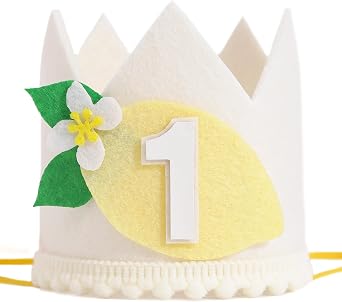 Lemon 1st Birthday Crown - Lemon Party Hat for Girls & Boys, One Birthday Photoshoot Props, First Summer Fruit Theme Party Decorations for Baby Shower, Smash Cake Celebration