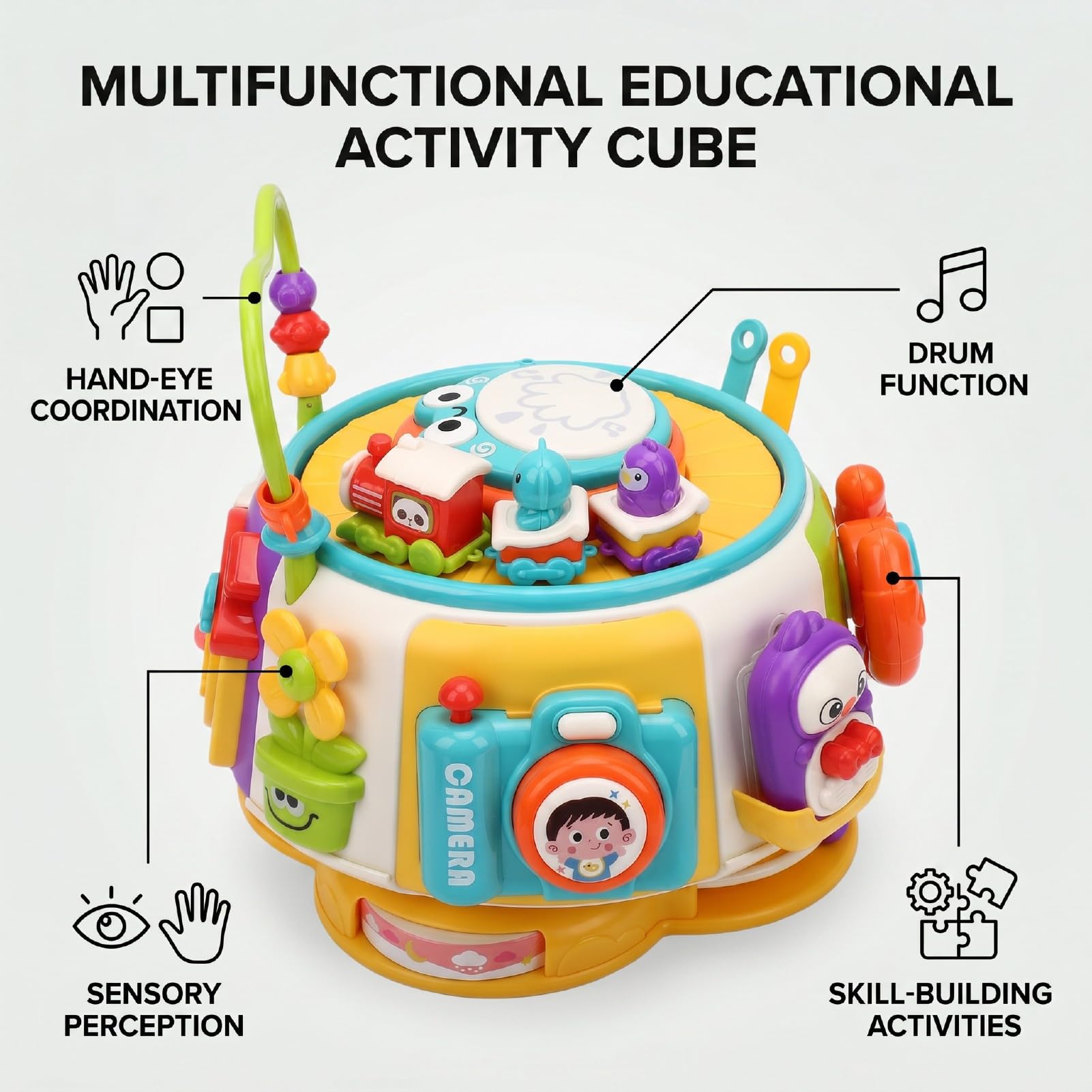 Cubo de Actividades Educativas, Juguete Hexaedro para bebé de Silicona ABS con Juego de 6 Caras, Aprendizaje Sensorial de Coordinación Ojo-Mano, Desarrollo Temprano para Niños