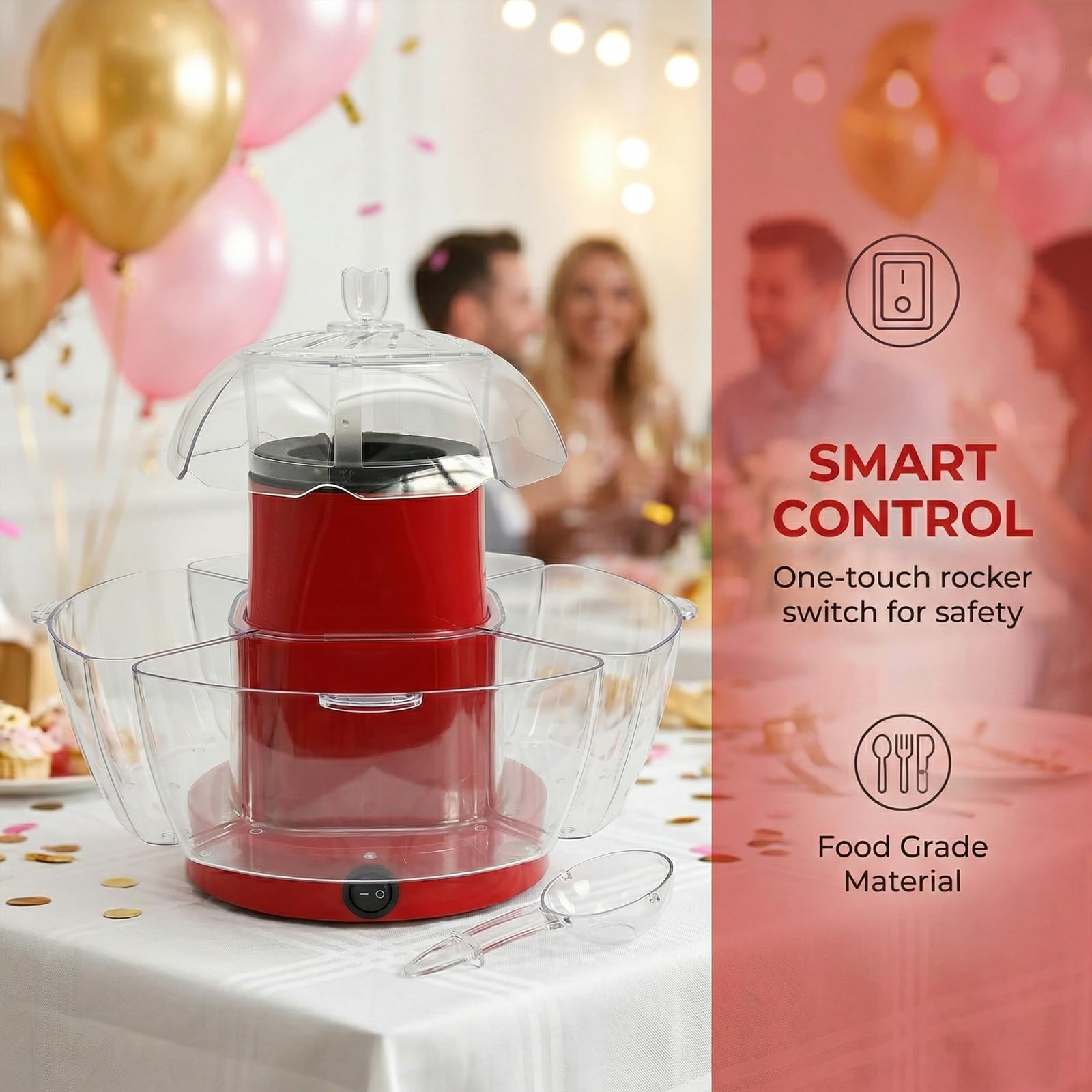 Máquina para hacer palomitas de maíz con interruptor de encendido/apagado, producción rápida de 2 minutos, cuenco extraíble para servir, gran capacidad para el hogar, fiestas y noches de cine