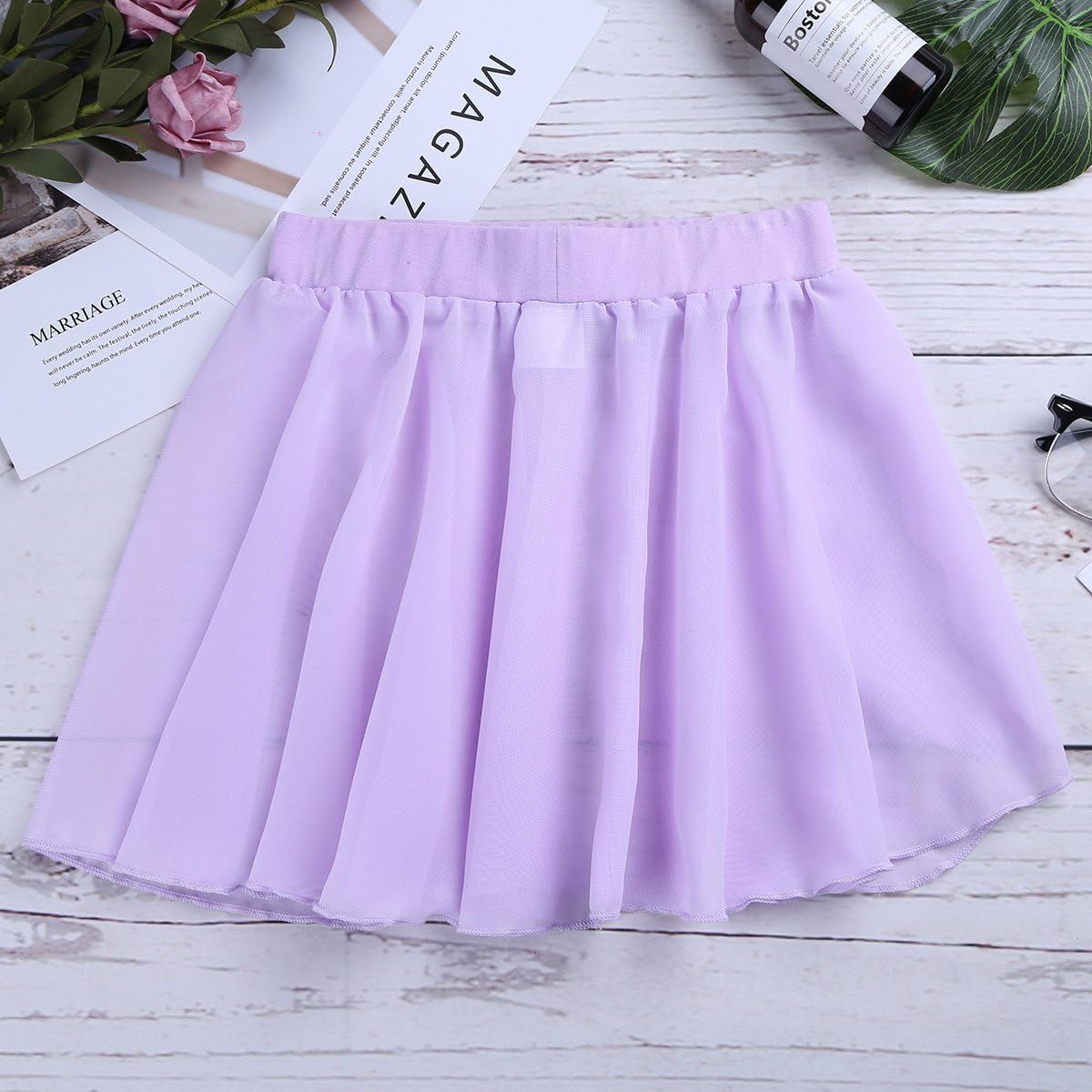 Agoky Kids Girls Classic Dance Basic Chiffon/Floral Lace Pleated Short Tutu Skirt Pull On Warp Dance Wear
