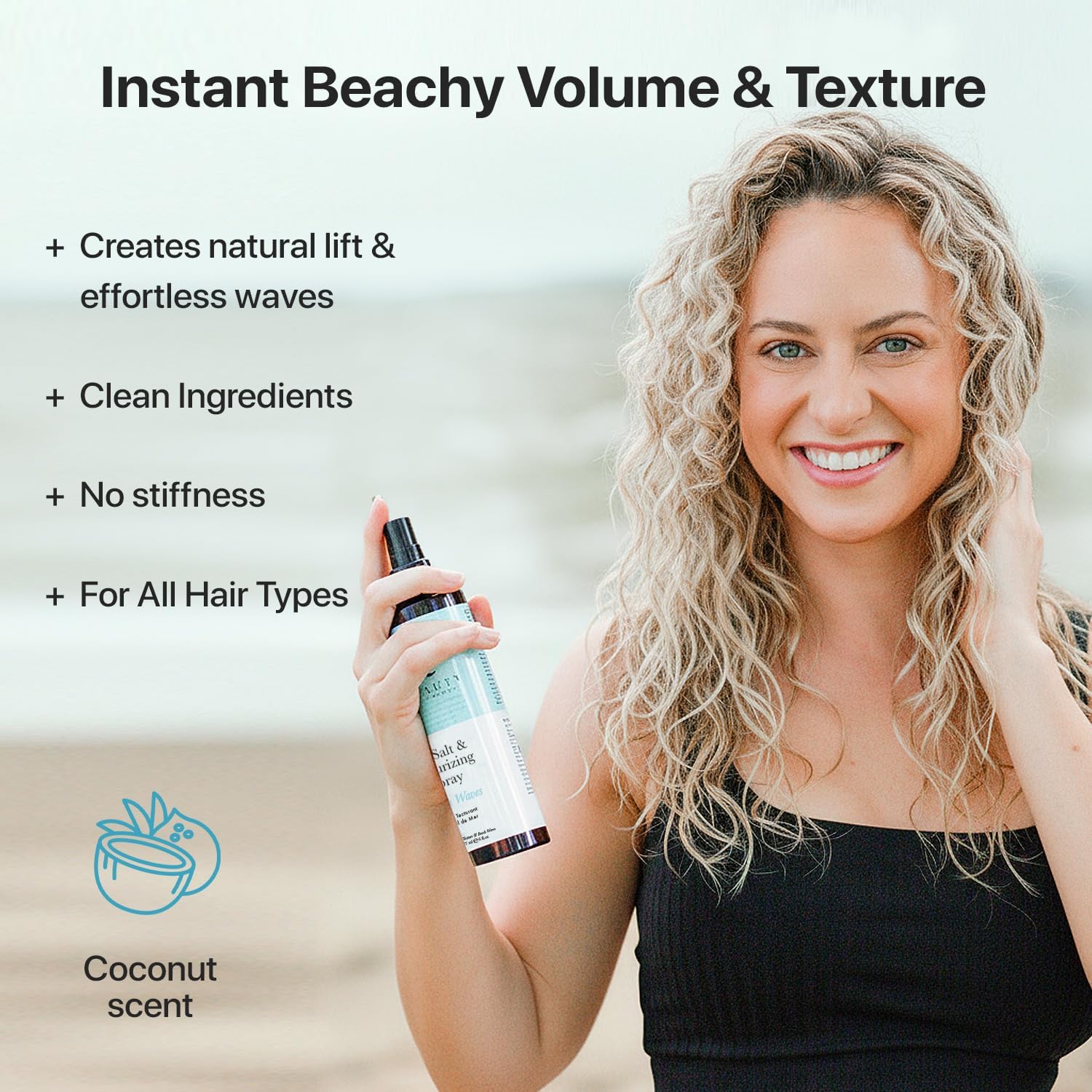 Beauty by Earth Sea Salt Spray - Aloe-Enhanced Beach Waves without Dryness, Texture & Volume Spray for All Hair Types, USA Made with Organic Ingredients, Ocean Waves Scent 6oz - Image 3