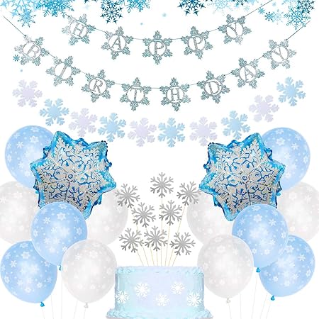 Decorations De Fete D Anniversaire D Hiver Et Frozen Ballons Et Guirlande De Flocon De Neige Banniere De Joyeux Anniversaire Fournitures Pour 1ere Anniversaire Fete Prenatale D Hiver Amazon Fr Cuisine Et Maison