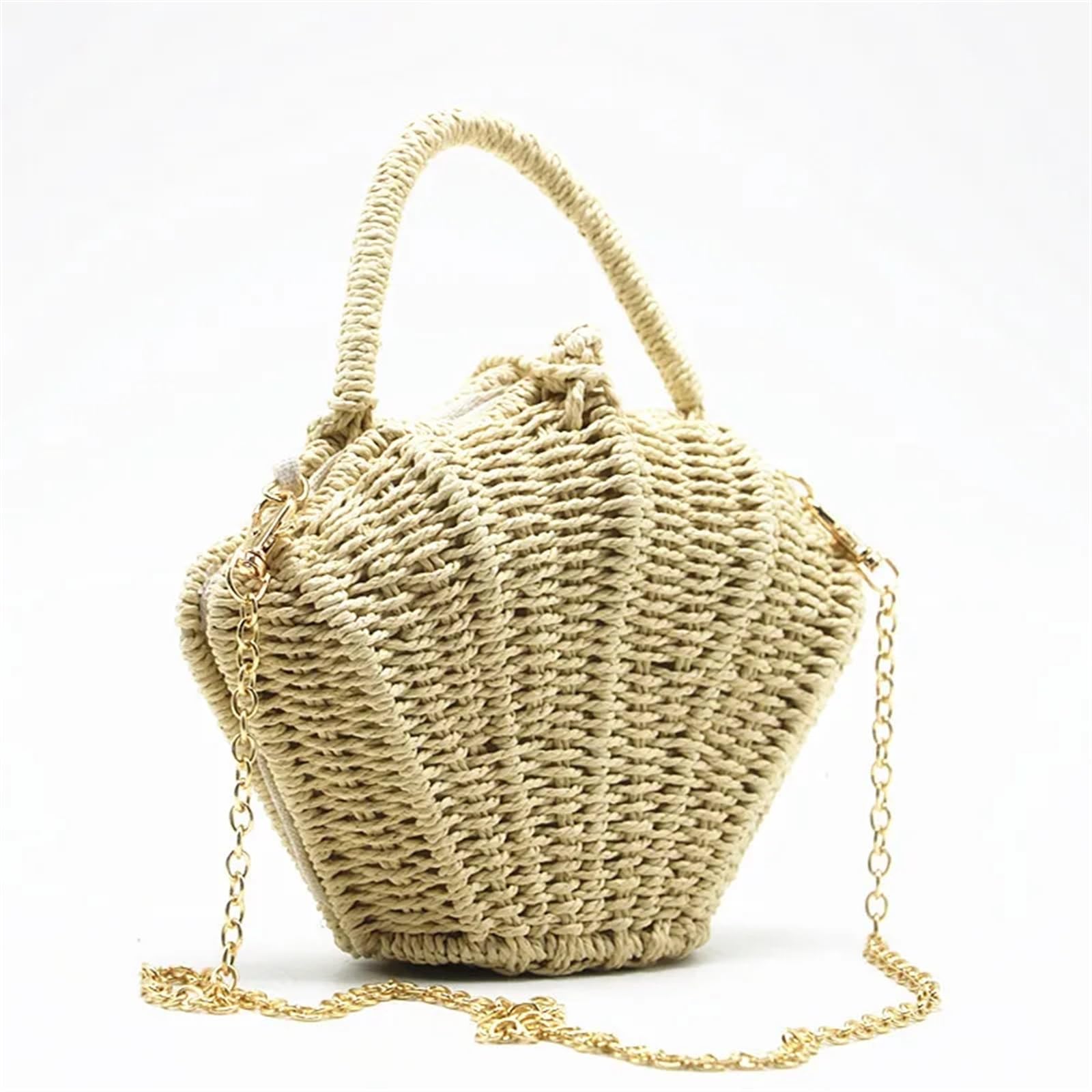 Rattanowa torba w kształcie muszli | Przenośna torba na ramię z papierowego rattanu na wakacje na plaży(Rattan)