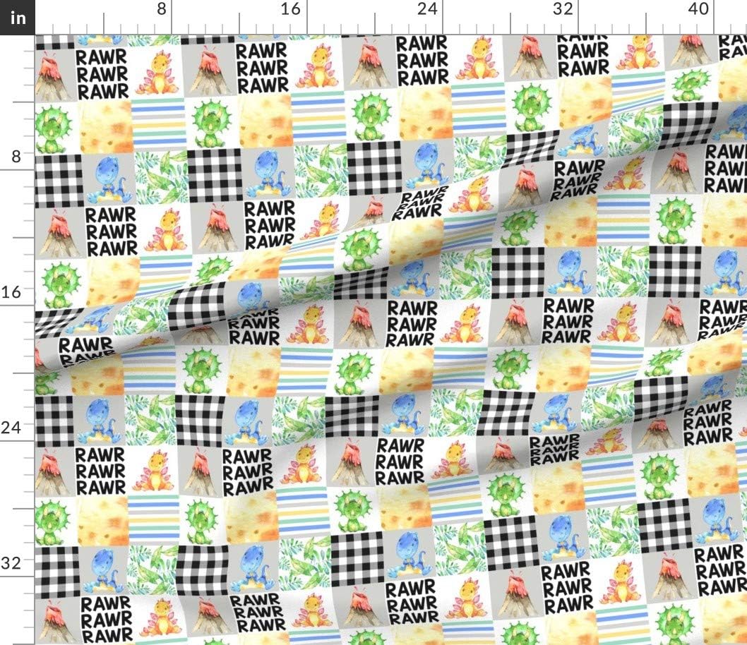 Spoonflower Fabric - Dinosaur Wholecloth Cheater Quilt Printed on Petal Signature Cotton Fabric by The Yard - Sewing Quilting Apparel Crafts Decor
