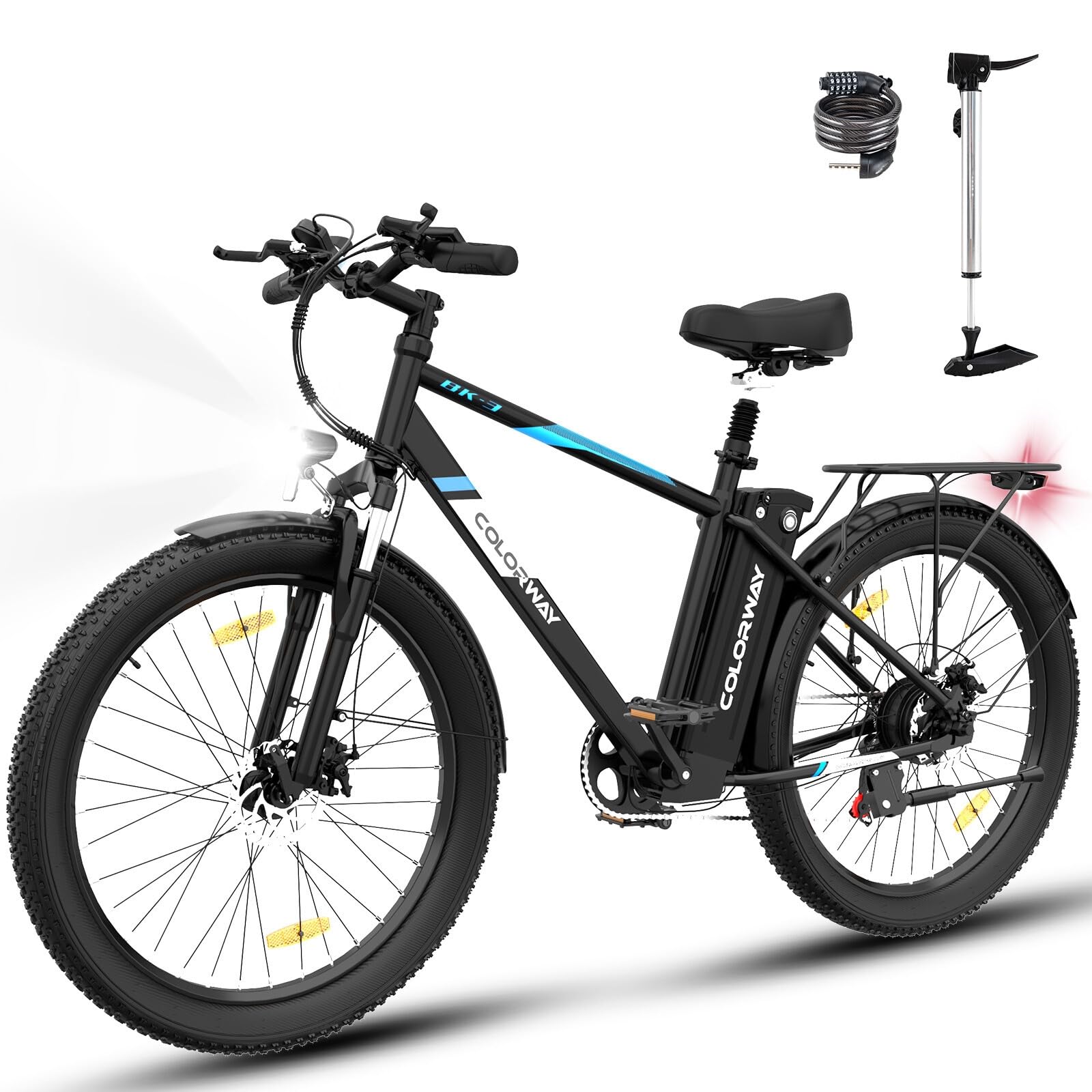 COLORWAY Bicicleta Eléctrica 26” EBike 250W, Batería Extraíble 36V 15Ah, 7 Velocidades, Fat Tire 26×3.0, Pantalla LCD S866, Pedelec hasta 25 km/h, Autonomía 40-90 km, Bicicleta Eléctrica Hombre Mujer