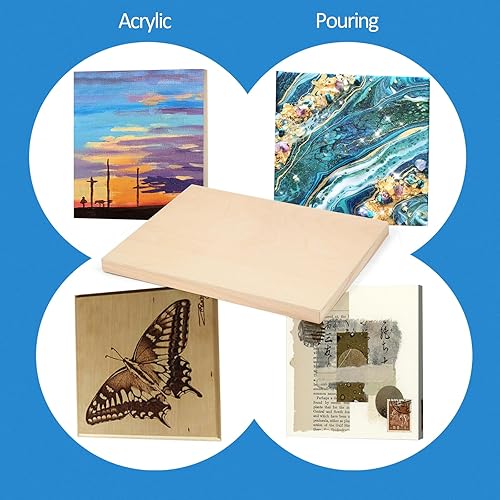 Miniatura 3 de Falling in Art Kit de Paneles de Madera de Abedul Sin Terminar para Pintura, Lienzo de Madera Paquete de 4 de 14x14'' para Estudio 34'' de