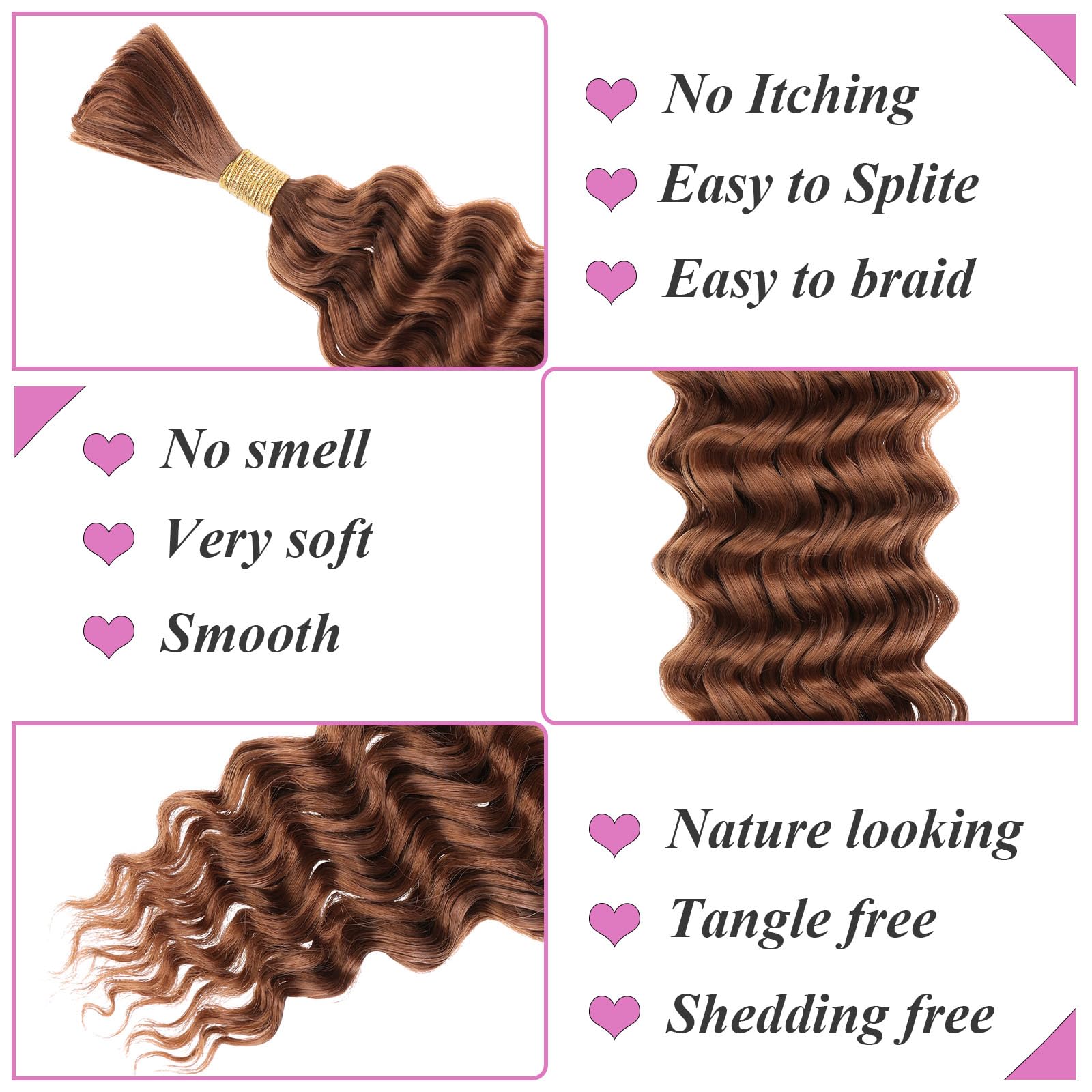 Samtress 18 Inch Deep Wave Bulk Braiding Hair Synthetic Brown Curly Hair Extensions 2 Bundles No Weft 160g Wet and Wavy for Boho Braids Hair (#Brown) - Image 3