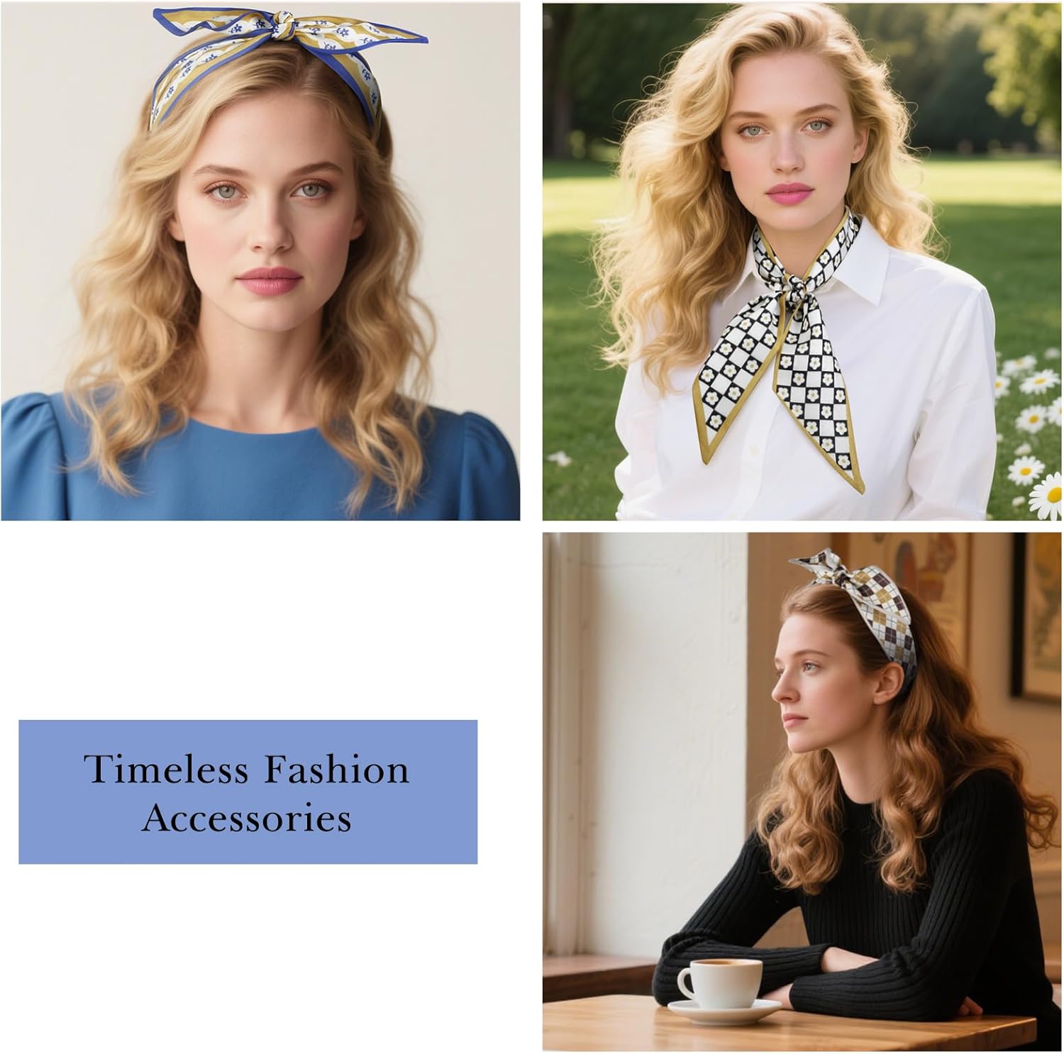 4Pcs Fashion Scarves for Women, Multifunctional Boho Scarves Headbands Satin Scarf for Bag Hair Accessories - Image 4