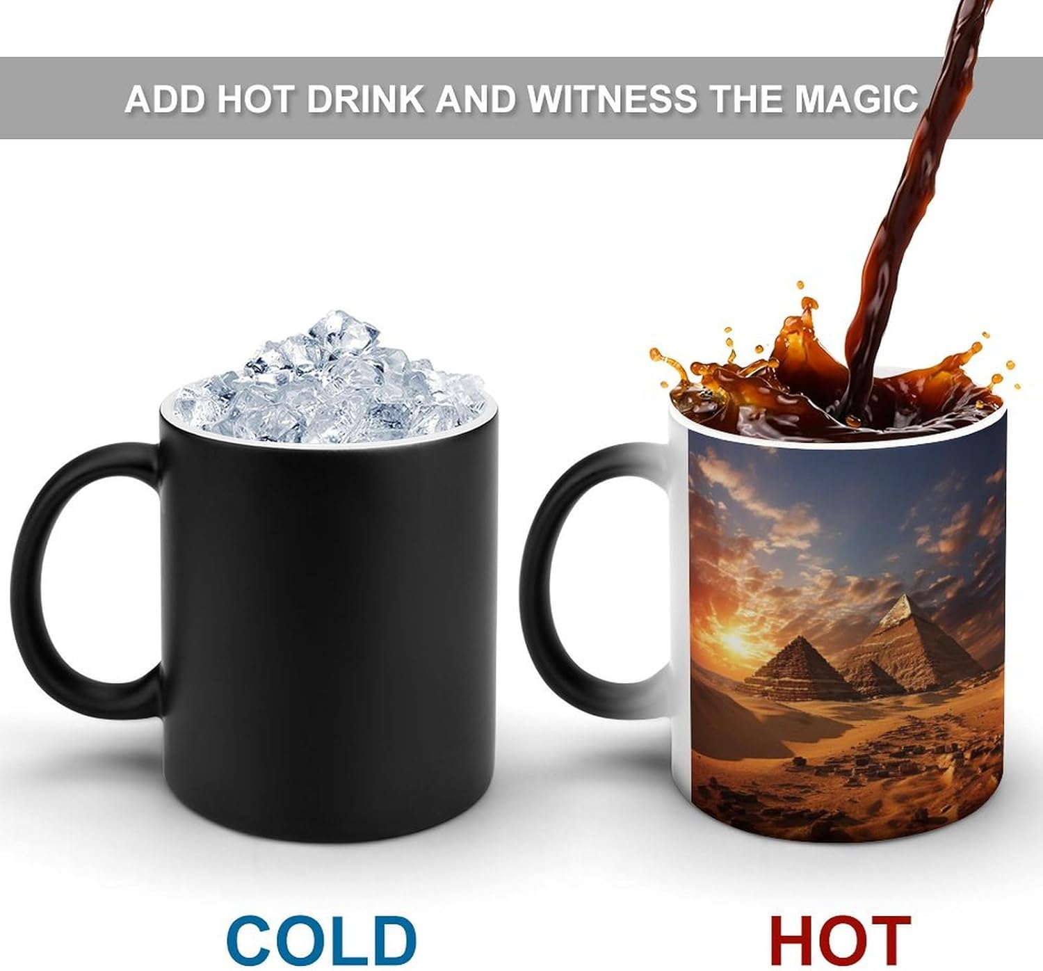 Color Changing Mug Egyptian Pyramids Printed Ceramic Coffee Mug Heat Changing Sensitive Mug Magic Heat Changing Coffee Mug Novelty Coffee Mugs