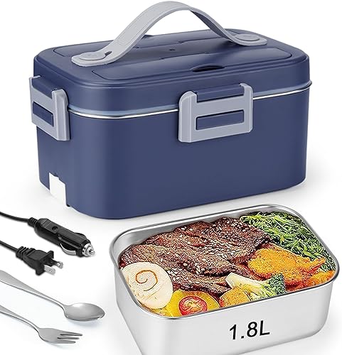 BHeadCat Fiambrera eléctrica, calentador de alimentos, 75 W, 1.8 L, portátil, para adultos, calefacción de alimentos, contenedor de acero inoxidable