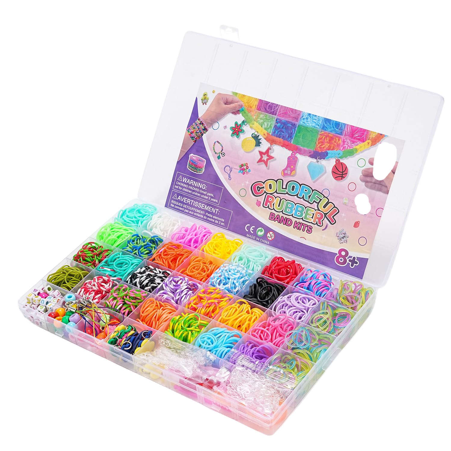 2500+ Rubber Bands,Loom Band Kit, DIY Rubber Bands Set for Bracelet 15 Charms, 80 + Beads, 3 Crochet Hooks, 96 S Clips - Image 2