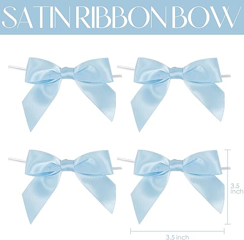 Vista 116 de AIMUDI Lazos giratorios para bolsas de golosinas de 3.5 pulgadas, lazos de satén azul turquesa para manualidades, lazos prefabricados con lazos Azul