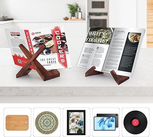 Miniatura 3 de Soporte de libro de cocina para encimera de cocina, soporte de madera para libro de recetas para decoración de mostrador, juego de 2, soporte de