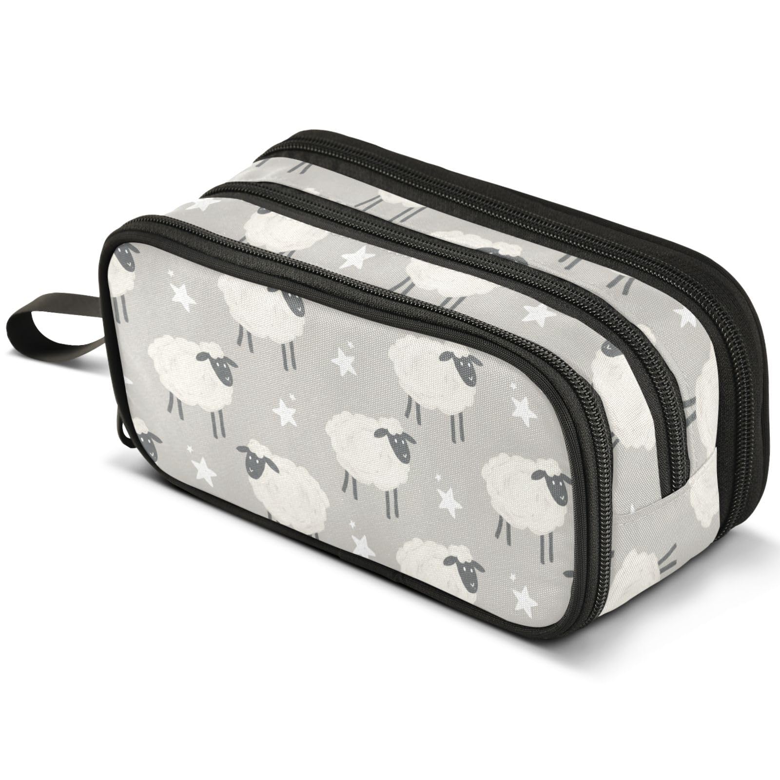 Mnsruu Sheep Stars Pencil Case Large Capacity Pen Pouch Pencil Bag with 3 Compartments Pen Holder Organizer Stationery Bag