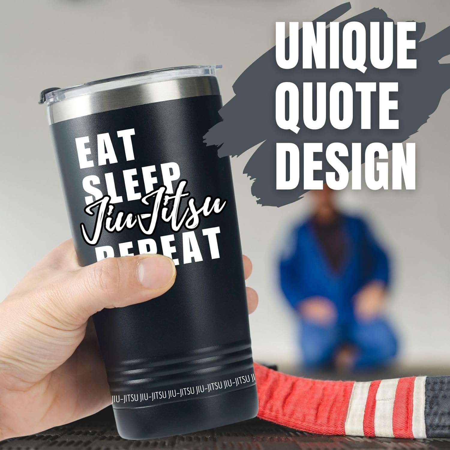 Onebttl Jiu jitsu Gifts for Men, Jiu Jitsu Travel Mug for Jiu-Jitsu Lovers, Instructors - Eat Sleep Jiu-Jitsu Repeat - Stainless Steel 20Oz Tumbler, Black