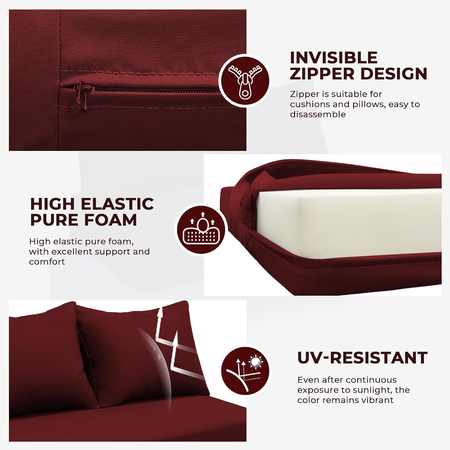 Outdoor Loveseat Cushion Set 46 x 24 inch Waterproof Oxford UV-Resistant and Fade Resistant Patio Furniture Cushion, Deep Seat Cushions for Patio Couch, Bench and Wicker Chair, Red