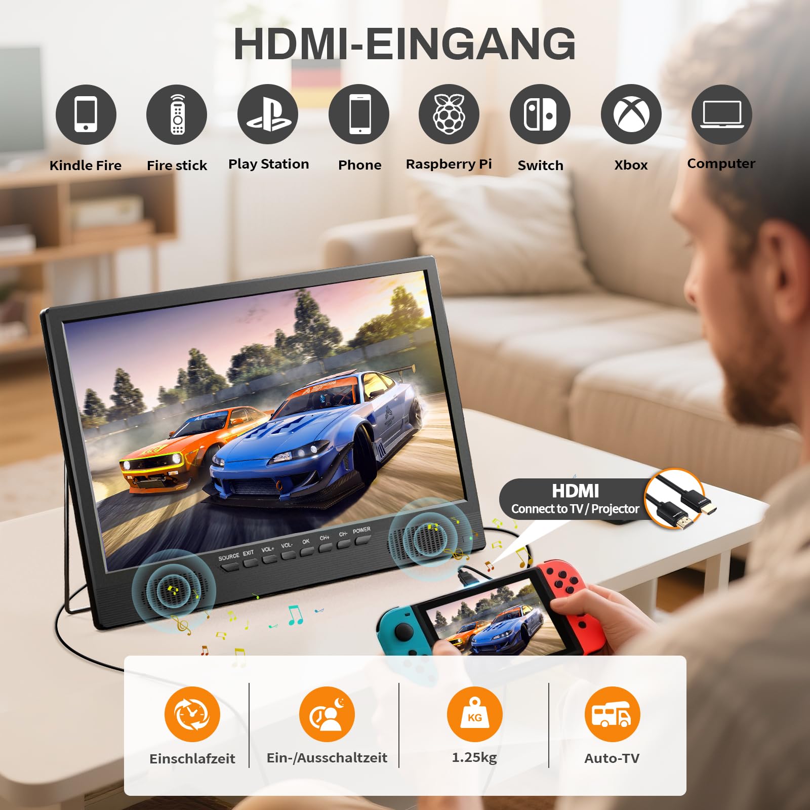 Smart TV Android de 18 pulgadas, Desobry Televisor portátil pequeño con DVB-T2 y antena, entradas HDMI AV y USB, 12V TV ideal para autocaravanas, dormitorios, cocinas, campings y vehículos recreativos