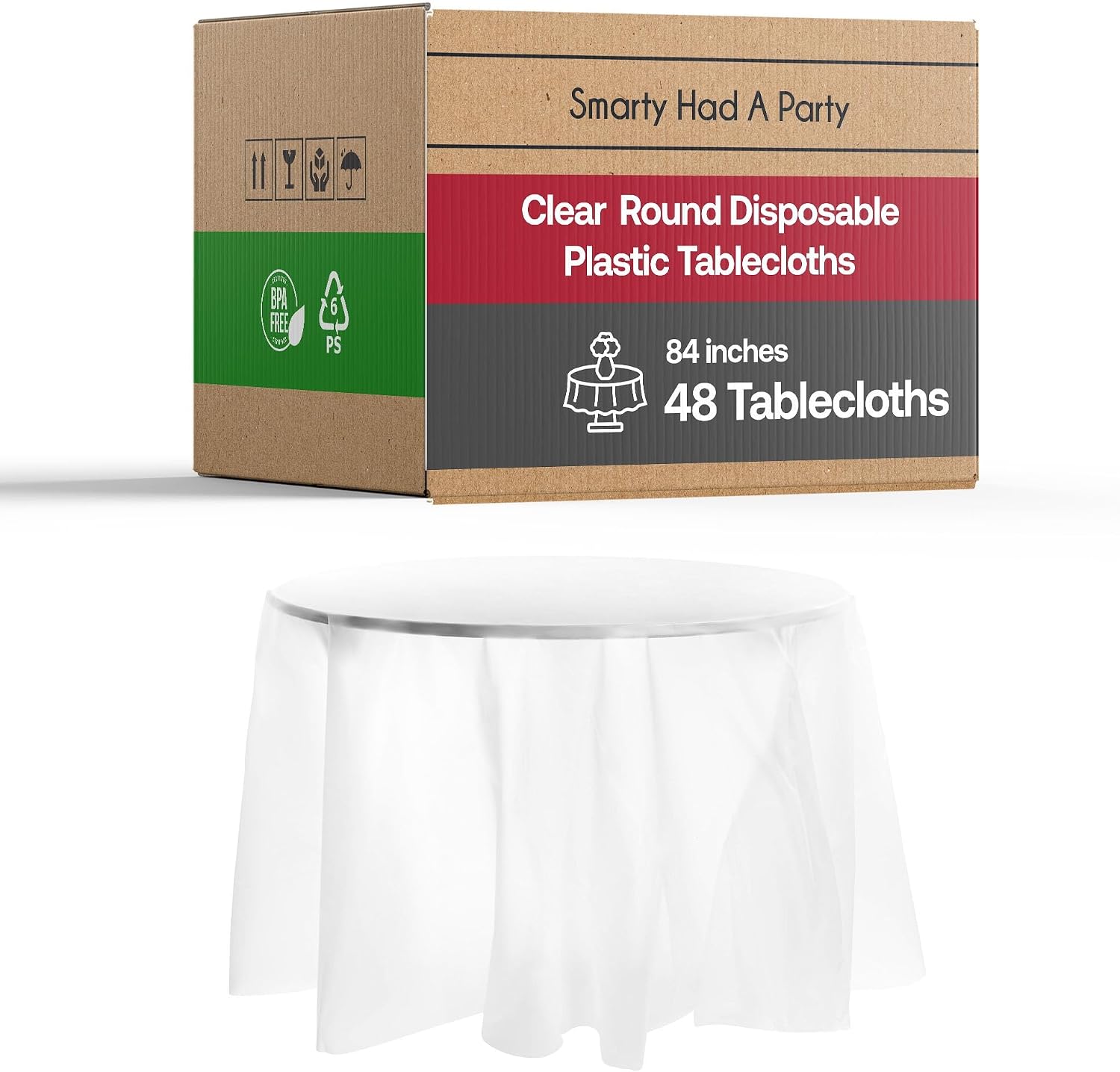 Smarty Had A Party 48 Clear Round Disposable Plastic Tablecloths 84" Round Plastic Disposable Tablecloth for Events