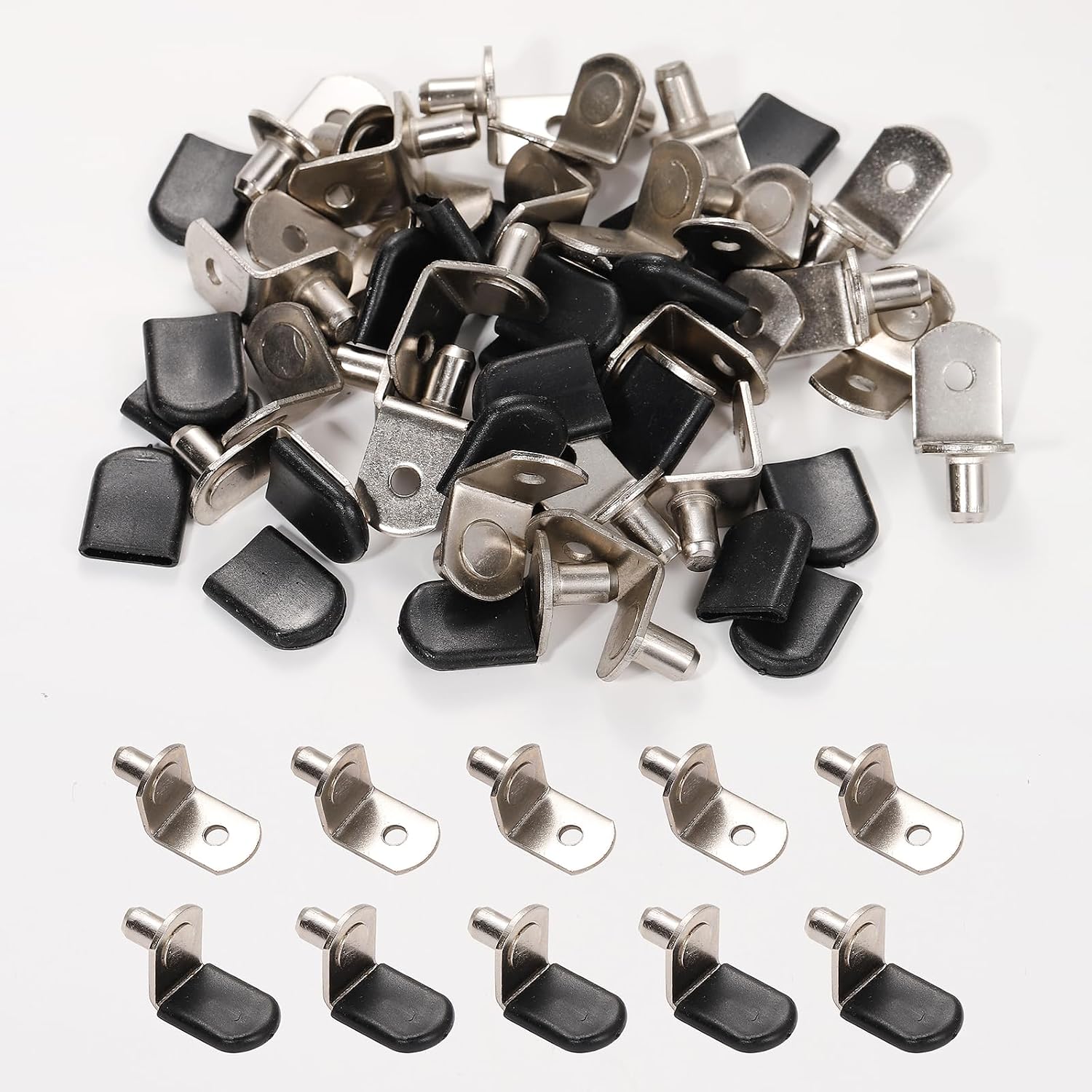 Shelf Support Pegs, 1/4 Inch(6mm) L-Shaped Shelf Support Pegs with Rubber Sleeve, Cabinet Shelf Pegs, Nickel Plated Shelf Pins for Bookcase Kitchen Closet Shelf Shelves Furniture Cabinet(20Pcs)
