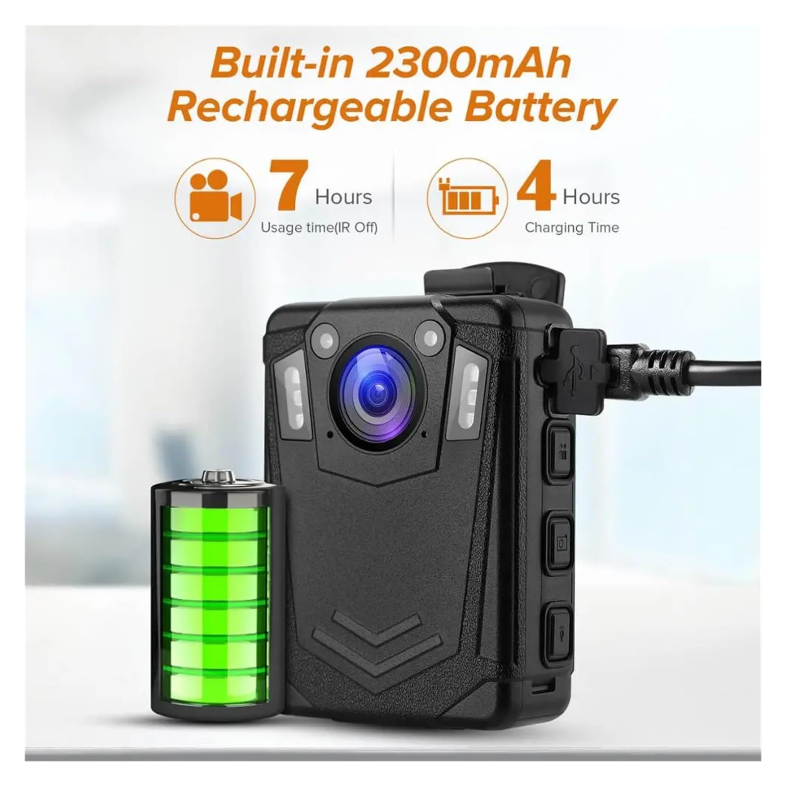 Kamera nasobna, Kamera korpusowa DMT204 IP65 Wodoodporna kamera korpusowa Wbudowana pamięć 64 GB 8 godzin nagrywania Kamera montowana na ciele Kamera samochodowa